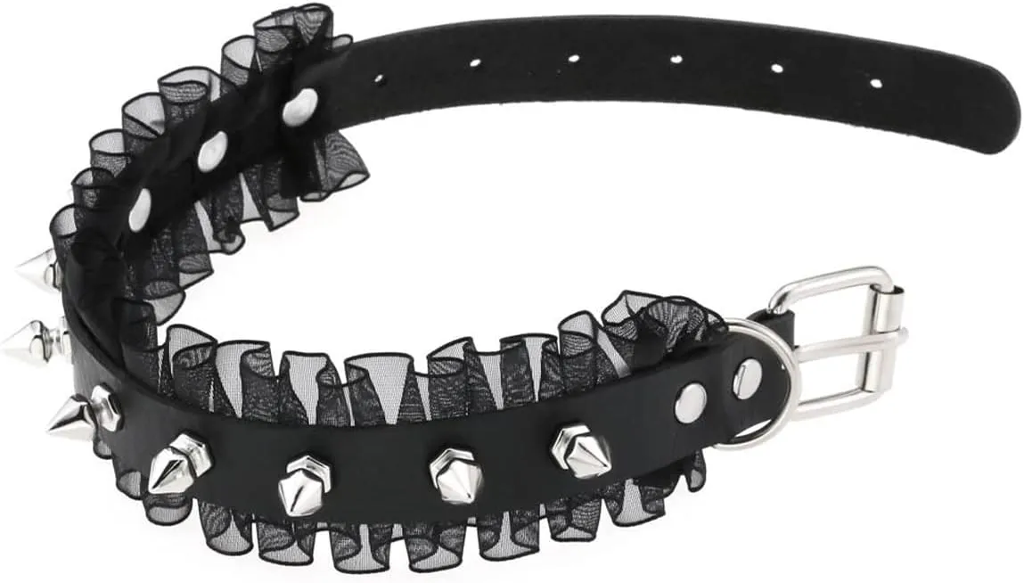 eYLun Women Goth Leather Choker, Lace Spike Rivet Punk Adjustable Collar Necklaces