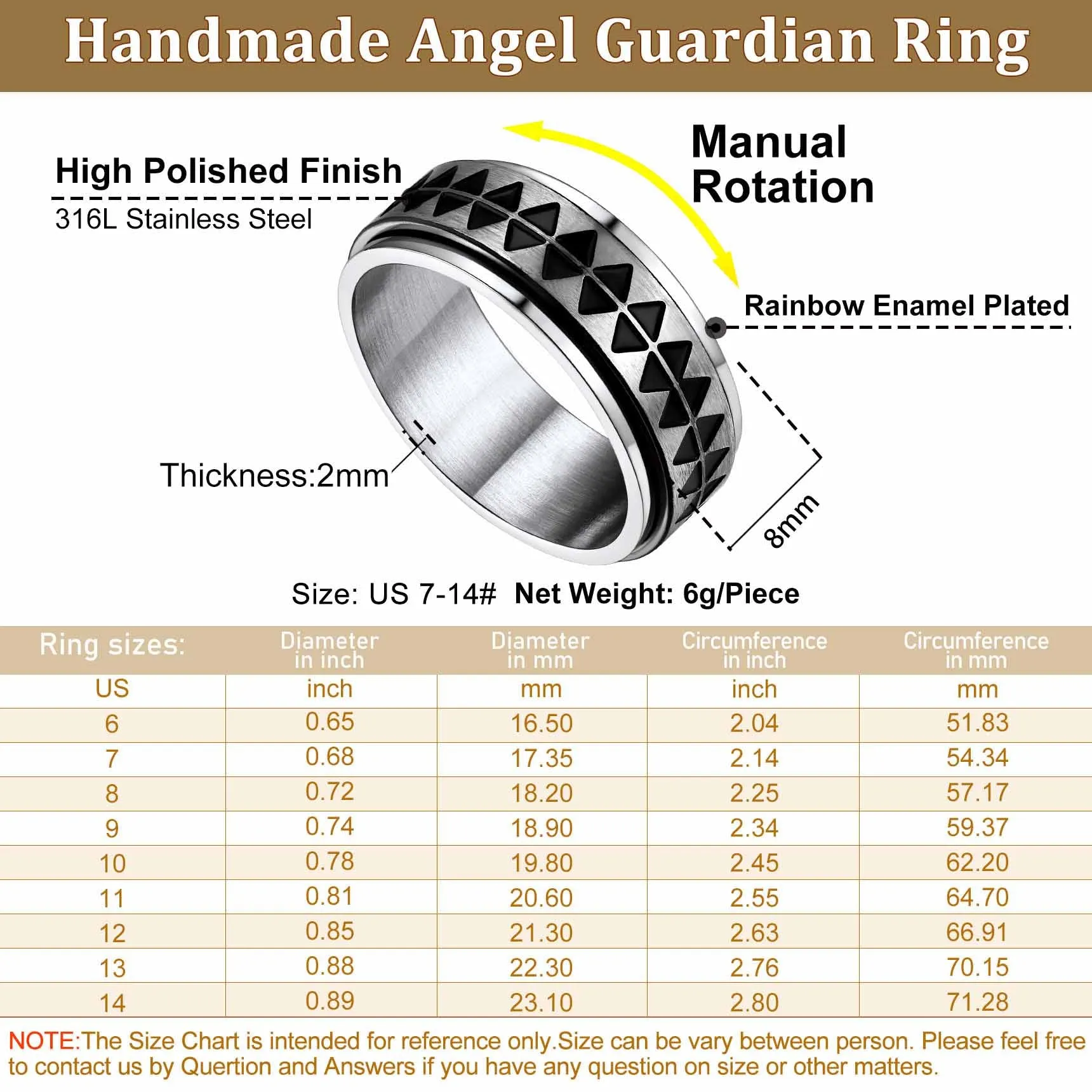 FaithHeart Unique Triangle Anxiety Ring Stainless Steel