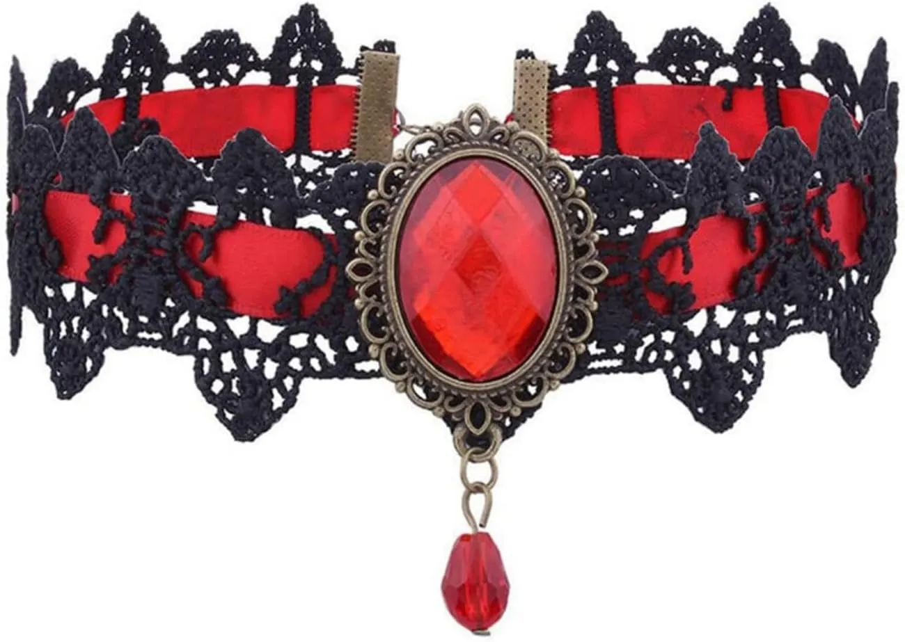 fashion Halloween Sexy Gothic Chokers Crystal Black Lace Neck Collares Choker Necklace Vintage Victorian Steampunk Jewelry