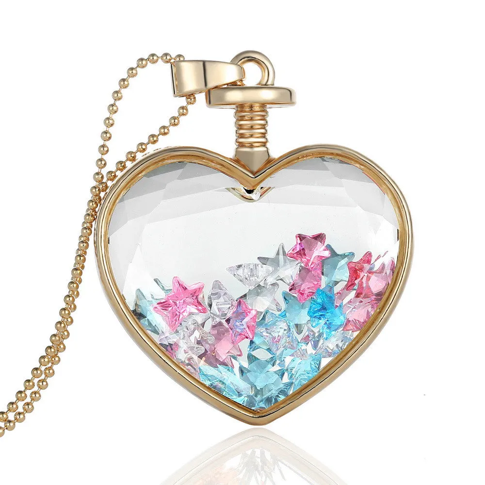 Fashion Jewelry Romantic Crystal Glass Heart Shape Floating Locket Dried Flower Plant Pendant Chain Necklace for Women Girls