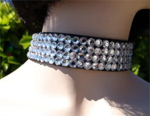 FBC Black Stretch 4 Row Fully Stoned Choker: Clear (size 30' stones)