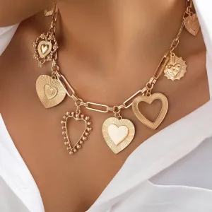 Female LOVE heart-shaped pendant necklace Y2K geometric hollow hip-hop necklace