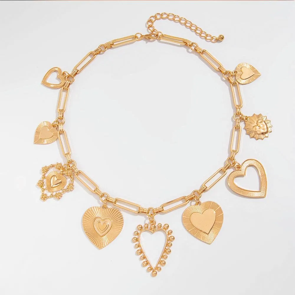 Female LOVE heart-shaped pendant necklace Y2K geometric hollow hip-hop necklace
