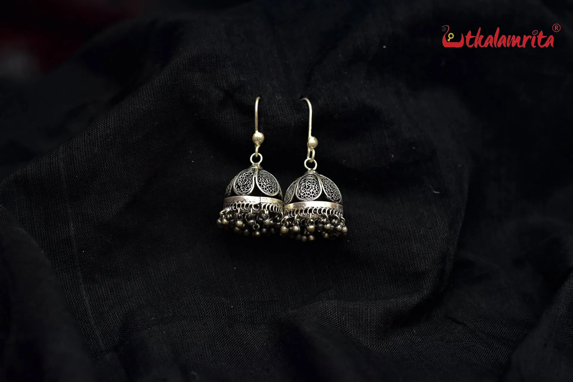 Floral Short Silver Filigree Jhumkas (Danglers)