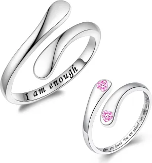 Fookduoduo Birthstone Heart Rings for Women - 925 Sterling Silver Adjustable Toe Inspirational Rings Birthday Gifts for Mother's Dayjuly