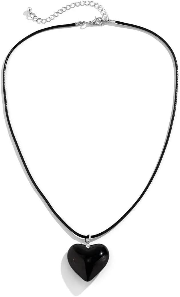Fuqimanman2020 Y2K Big Heart Pendant Necklace Chunky Glass Puffy Heart Necklace Trendy Jewelry for Women