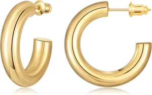 Gacimy Chunky Gold Hoop Earrings for Women 14K Real Gold Plated, 925 Sterling Silver Post Hoops for Women