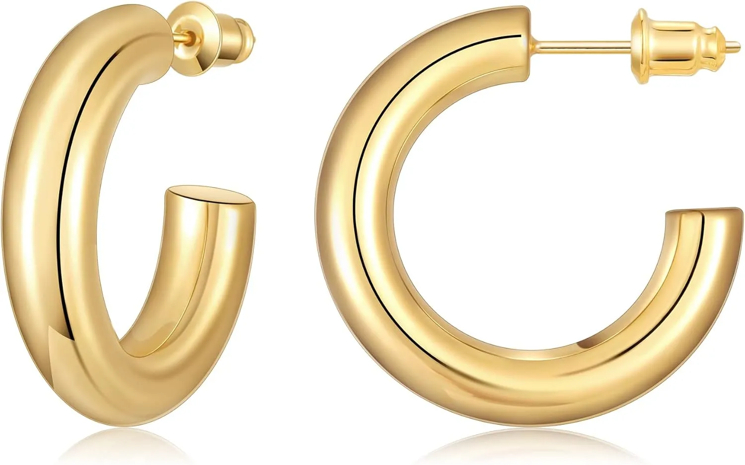Gacimy Chunky Gold Hoop Earrings for Women 14K Real Gold Plated, 925 Sterling Silver Post Hoops for Women