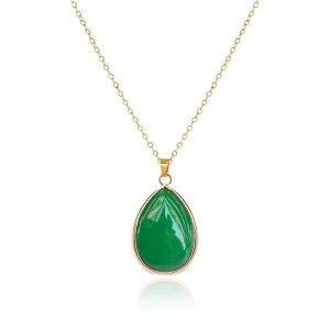 Gemstone Teardrop Necklace for Women Natural Healing Stone Pendant Necklace Turquoise Jade Amethyst Necklace Lucky Jewelry Gifts for Wedding Birthday (Green)