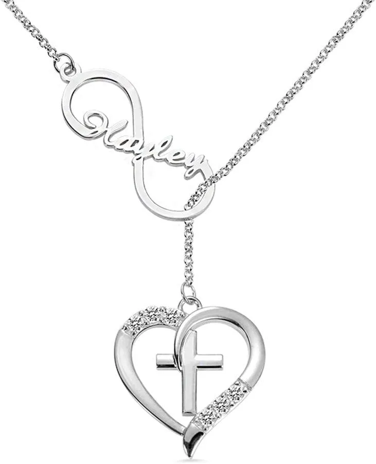 Getname Necklace Personalized Infinity & Heart Cross Engraved Birthstone Name Necklace 925 Sterling Silver Couple Pendants Valentine s Day