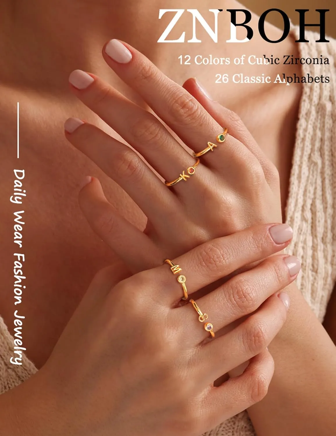 Gold Birthstone Initial Rings for Women Non Tarnish Dainty 14K Gold Plated Adjustable Letter Ring for Women Stackable Cute Thumb Pinky Fashion Unique Open Simple Birthday Gifts Jewelry