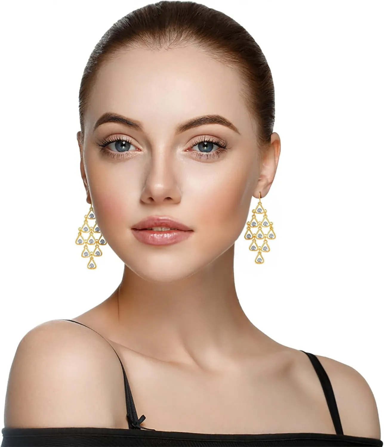 Gold Dangle Earrings for Women,Lightweight Drop Earrings,Gold Long Earrings for Women Dangling,Rhinestone Earrings of Fashion Jewelry for Women and Girls