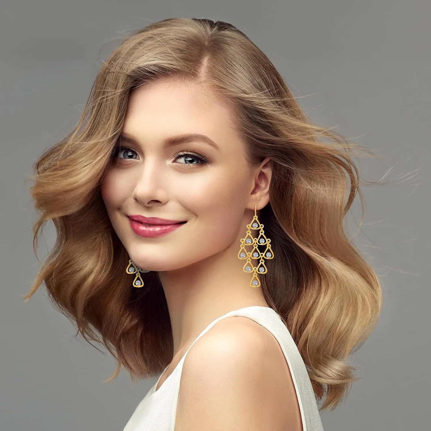 Gold Dangle Earrings for Women,Lightweight Drop Earrings,Gold Long Earrings for Women Dangling,Rhinestone Earrings of Fashion Jewelry for Women and Girls