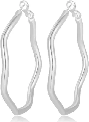 Gold Hoop Earrings for Women Minimalist 18K Gold Plated Hoop Earrings Large Unique Wave Shape Big Hoop Earrings for Women Hypoallergenic