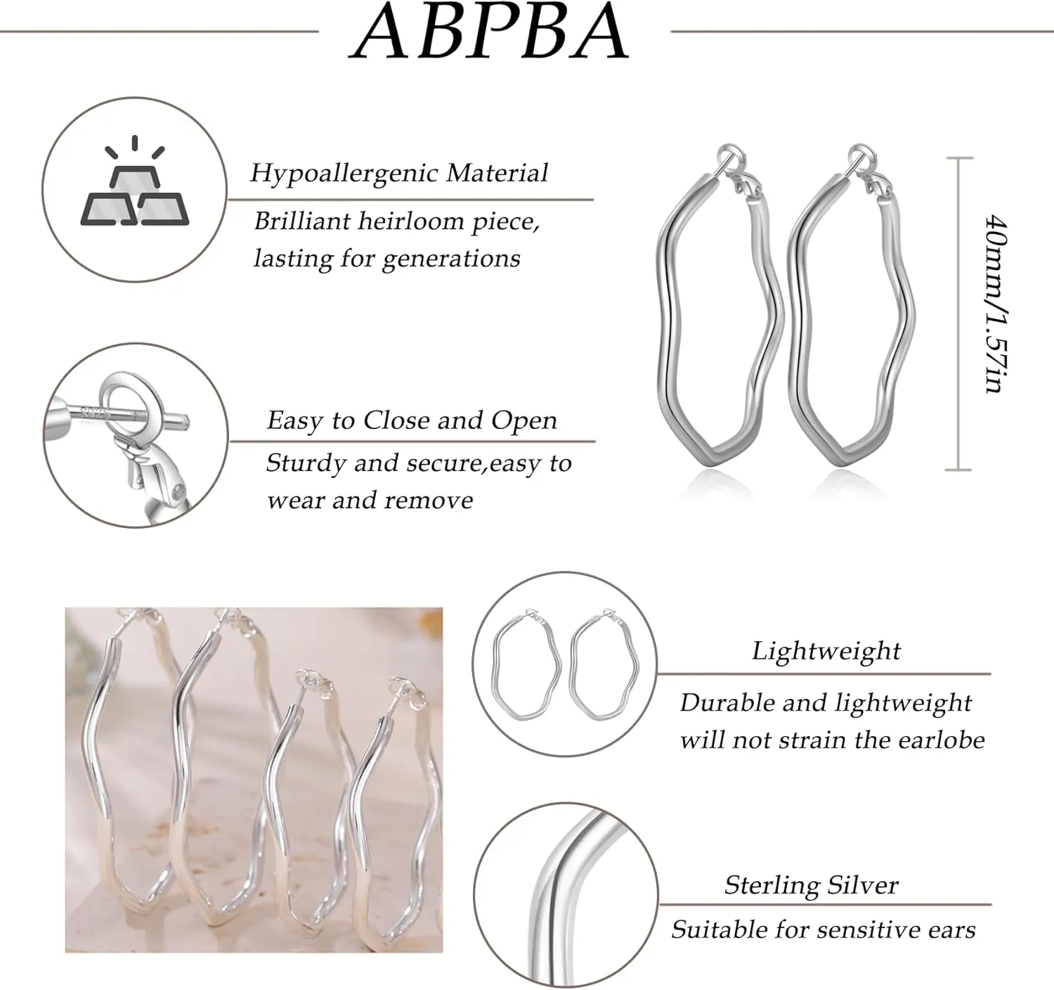 Gold Hoop Earrings for Women Minimalist 18K Gold Plated Hoop Earrings Large Unique Wave Shape Big Hoop Earrings for Women Hypoallergenic
