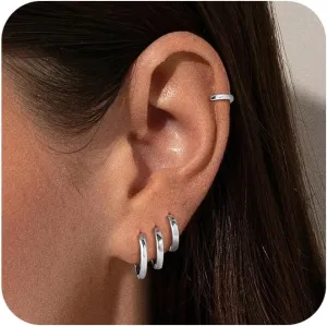 Gold Hoop Earrings Set for Women Men Chunky Gold Silver Hoop Earrings 14K Gold Filled Hypoallergenic Stack Cartilage Earrings Dainty Trendy Clip On Jewelry Gifts