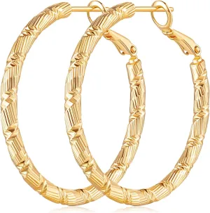 Gold Hoops Earrings for Women 14K Gold Earring Thick Hoop Earring for Womens Earrings Solid Line Cutting Design 30mm