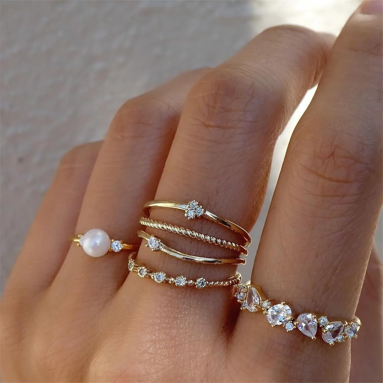 Gold Knuckle Rings Set for Women,Simple Dainty Stackable Finger Ring Pack Minimalist Cute Butterfly Moon Heart Rings Boho Statement Jewelry Size Mixed