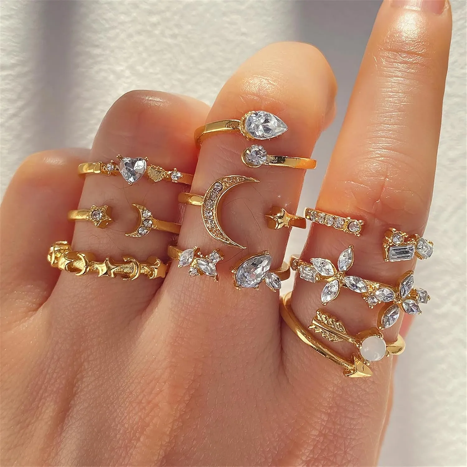 Gold Knuckle Rings Set for Women,Simple Dainty Stackable Finger Ring Pack Minimalist Cute Butterfly Moon Heart Rings Boho Statement Jewelry Size Mixed