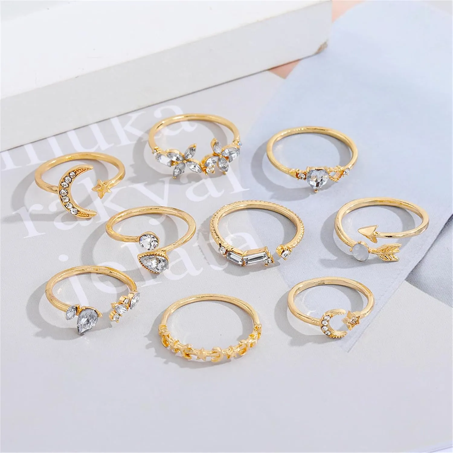 Gold Knuckle Rings Set for Women,Simple Dainty Stackable Finger Ring Pack Minimalist Cute Butterfly Moon Heart Rings Boho Statement Jewelry Size Mixed