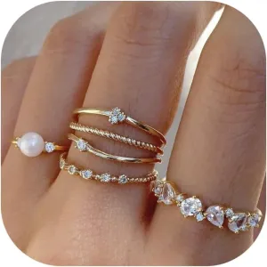 Gold Knuckle Rings Set for Women,Simple Dainty Stackable Finger Ring Pack Minimalist Cute Butterfly Moon Heart Rings Boho Statement Jewelry Size Mixed