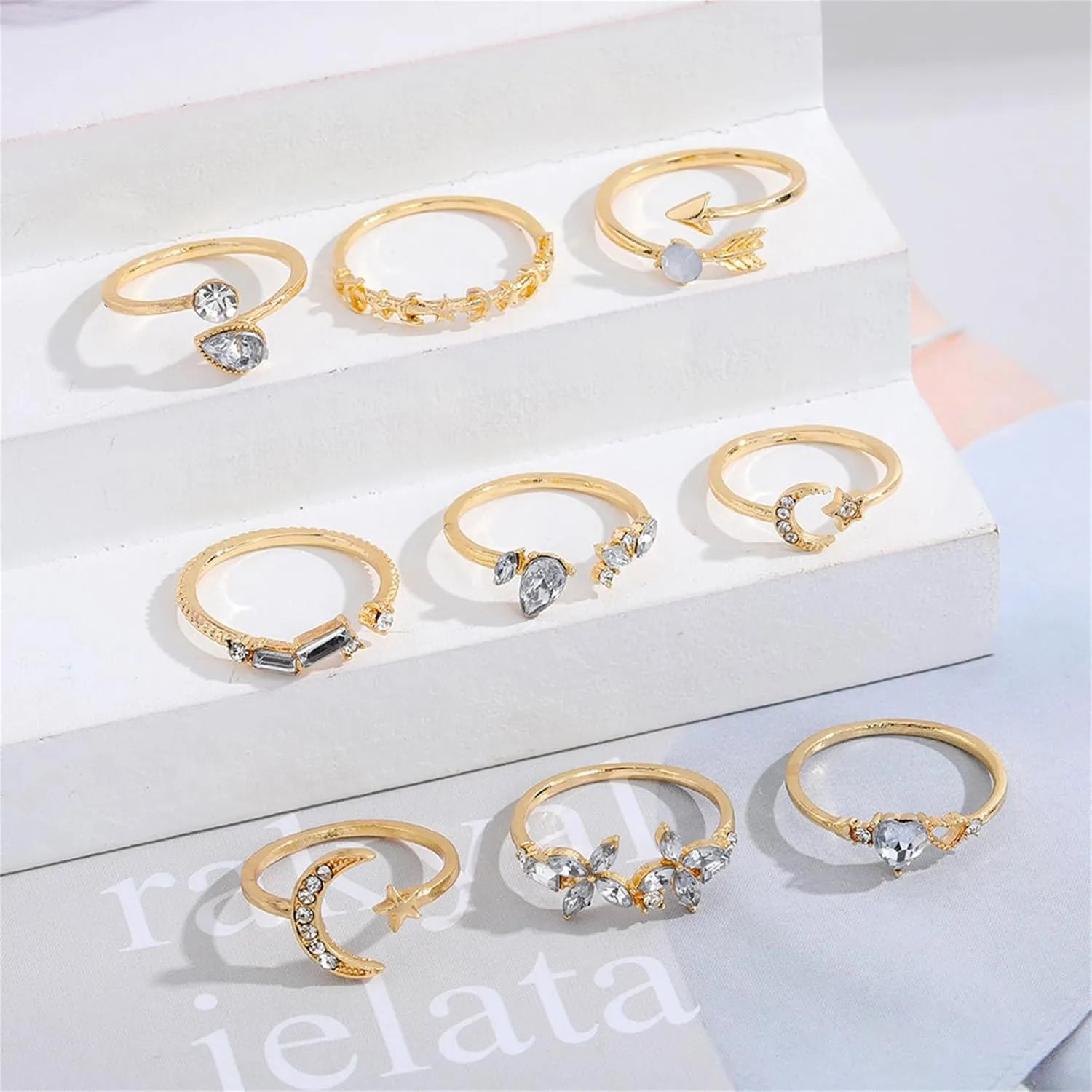 Gold Knuckle Rings Set for Women,Simple Dainty Stackable Finger Ring Pack Minimalist Cute Butterfly Moon Heart Rings Boho Statement Jewelry Size Mixed