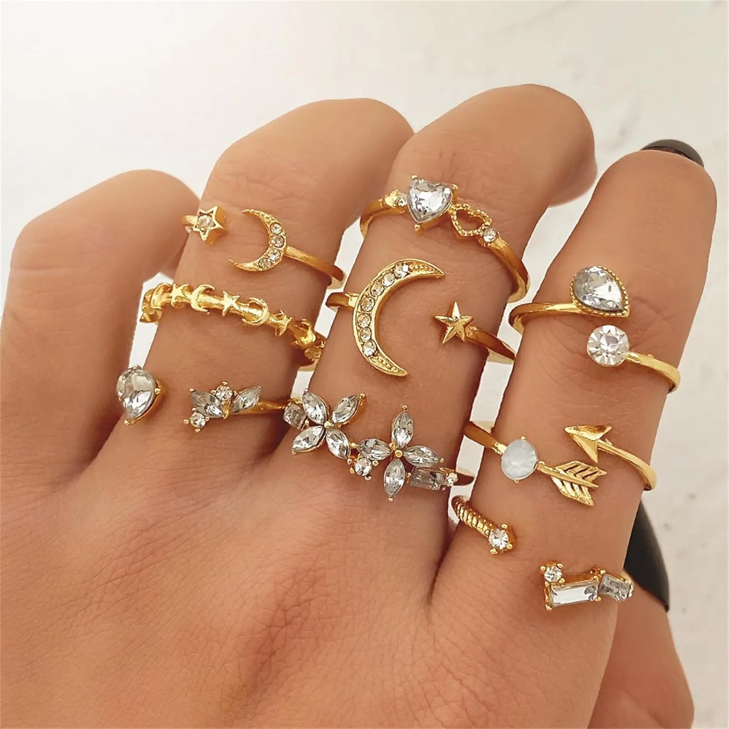 Gold Knuckle Rings Set for Women,Simple Dainty Stackable Finger Ring Pack Minimalist Cute Butterfly Moon Heart Rings Boho Statement Jewelry Size Mixed