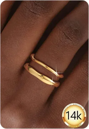 Gold Rings for Women Non Tarnish 14K Gold Plated Stackable Ring Set Simple Trendy Wave Rings Birthday Gifts for Mom Waterproof Gold Jewelry Size 5-9