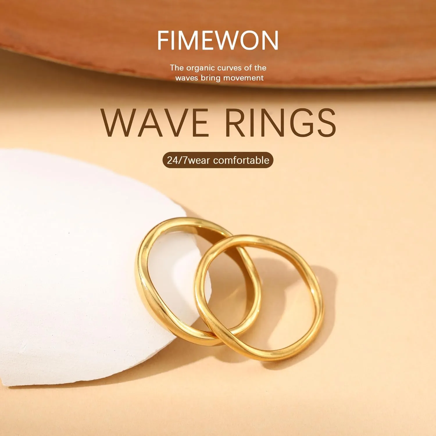 Gold Rings for Women Non Tarnish 14K Gold Plated Stackable Ring Set Simple Trendy Wave Rings Birthday Gifts for Mom Waterproof Gold Jewelry Size 5-9