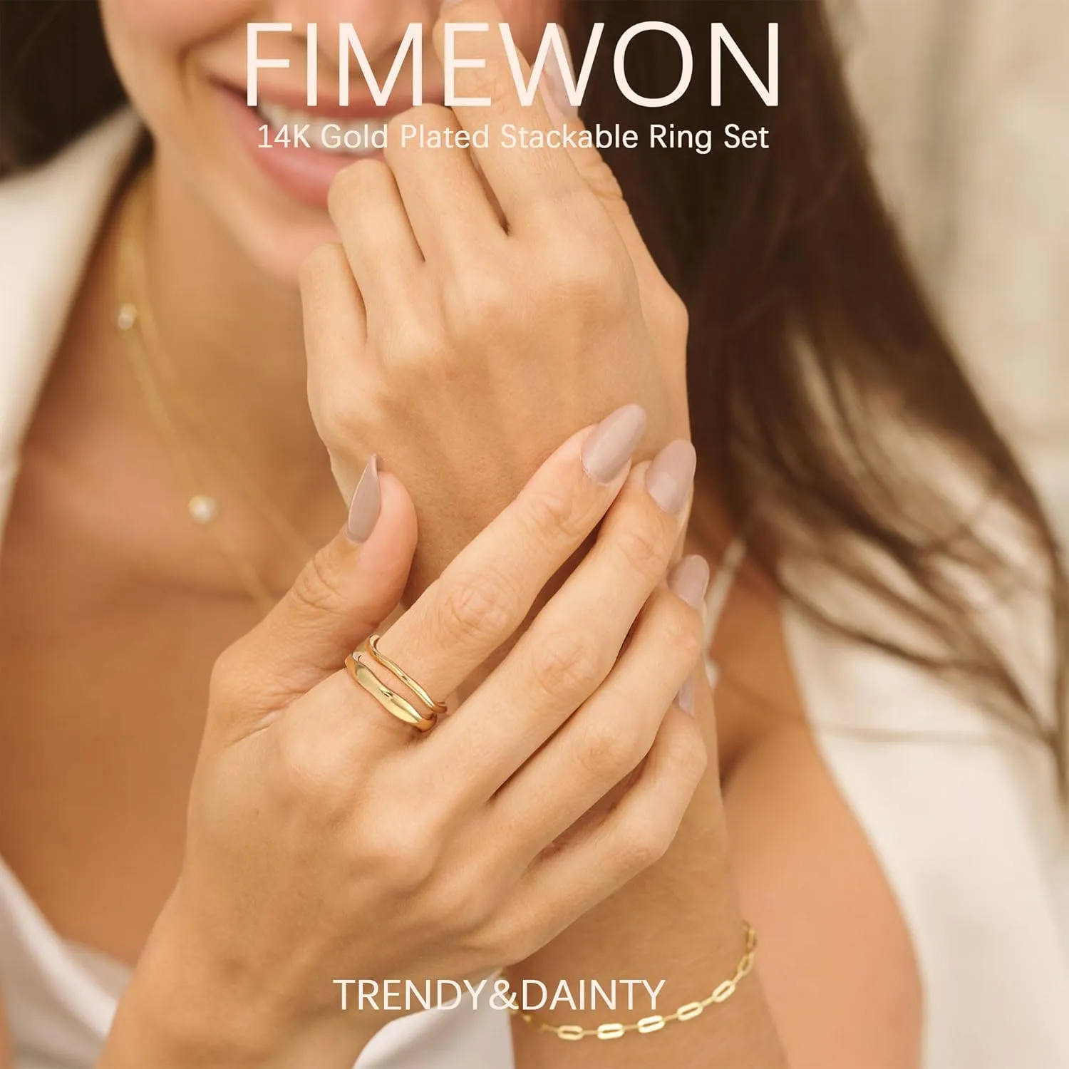 Gold Rings for Women Non Tarnish 14K Gold Plated Stackable Ring Set Simple Trendy Wave Rings Birthday Gifts for Mom Waterproof Gold Jewelry Size 5-9