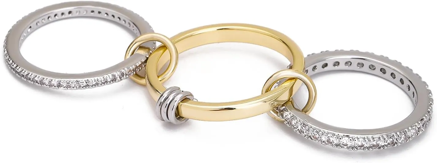 Gold Rings for Women Non Tarnish, Interlocking Stackable Rings for Women Gold, Mixed Metal Sterling Silver Tarnish Free Gold Jewelry Rings