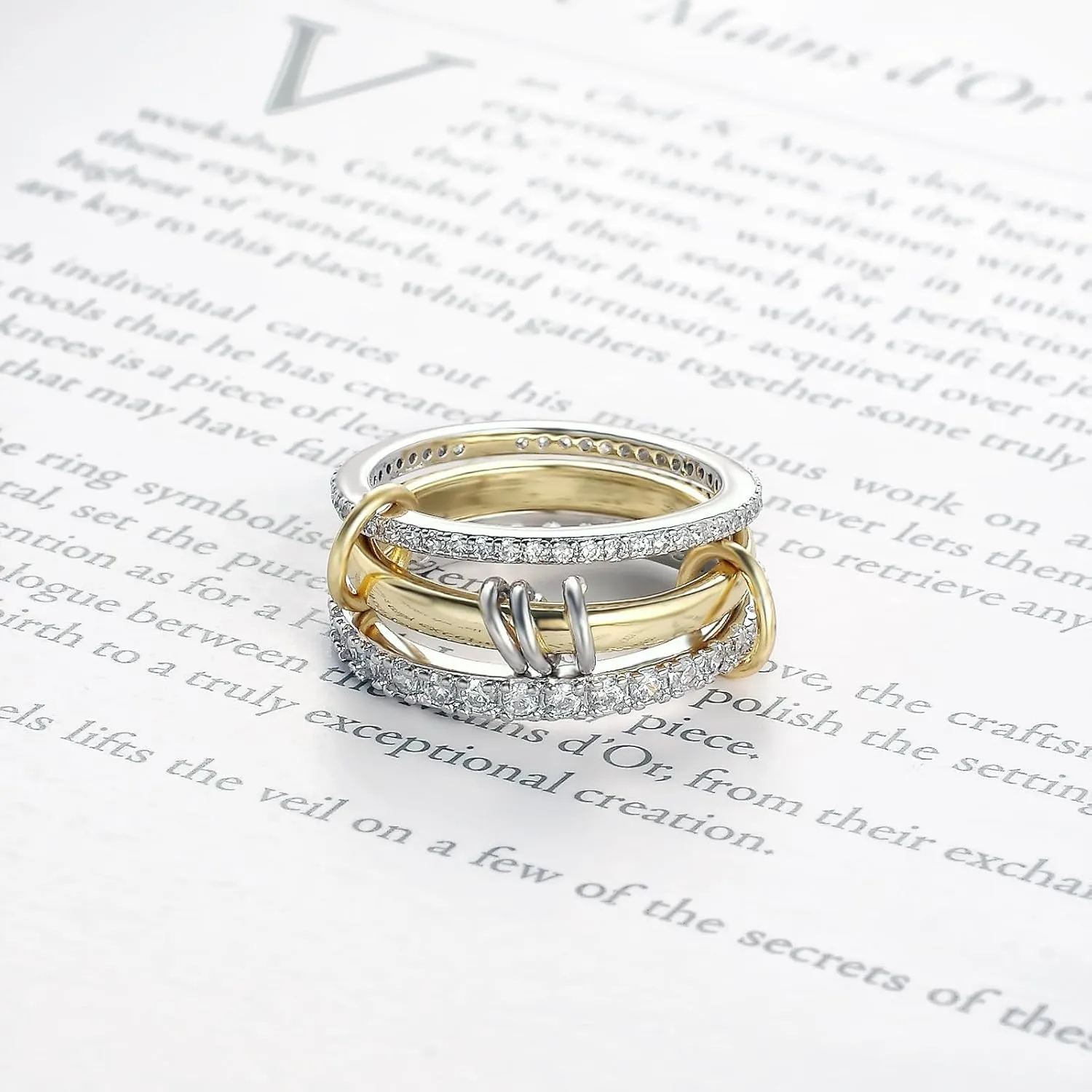 Gold Rings for Women Non Tarnish, Interlocking Stackable Rings for Women Gold, Mixed Metal Sterling Silver Tarnish Free Gold Jewelry Rings