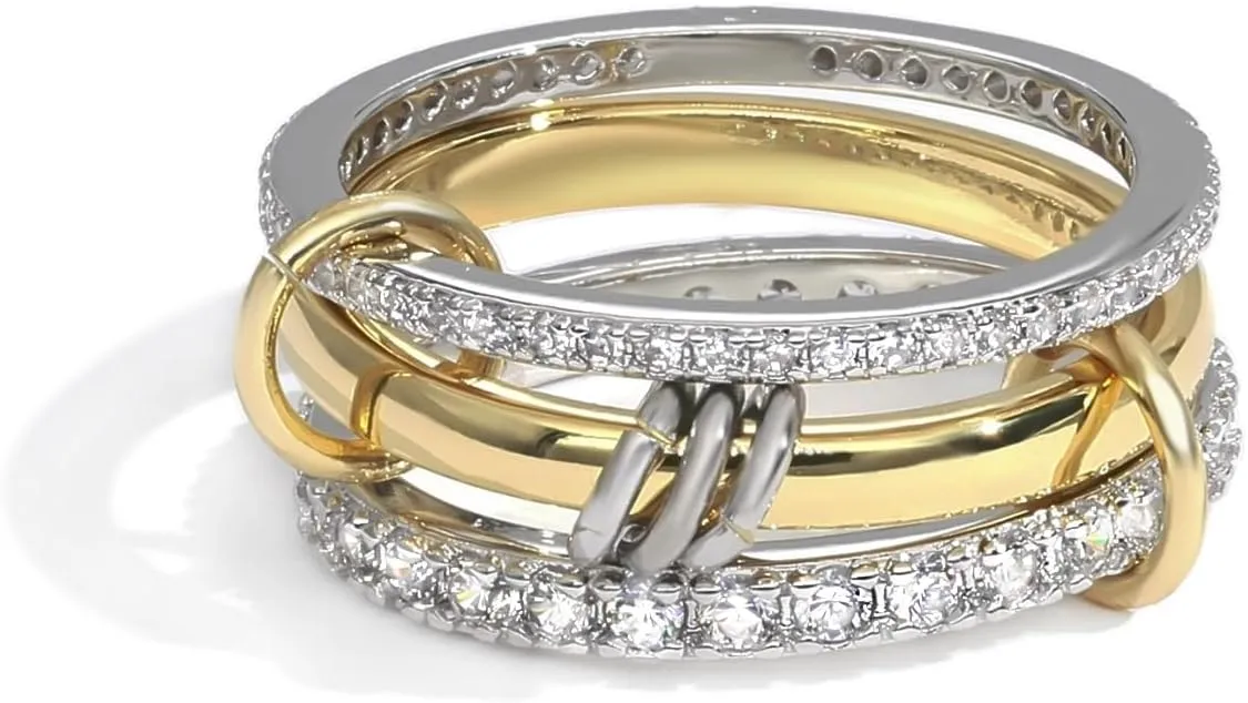 Gold Rings for Women Non Tarnish, Interlocking Stackable Rings for Women Gold, Mixed Metal Sterling Silver Tarnish Free Gold Jewelry Rings