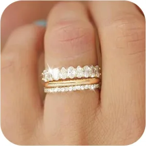 Gold Rings That Don't Tarnish Stackable Gold Rings for Women Trendy Dainty 14K Gold Stacking Cubic Zirconia Thumb Ring Set Promise Engagement Rings Size 7 8 9 10