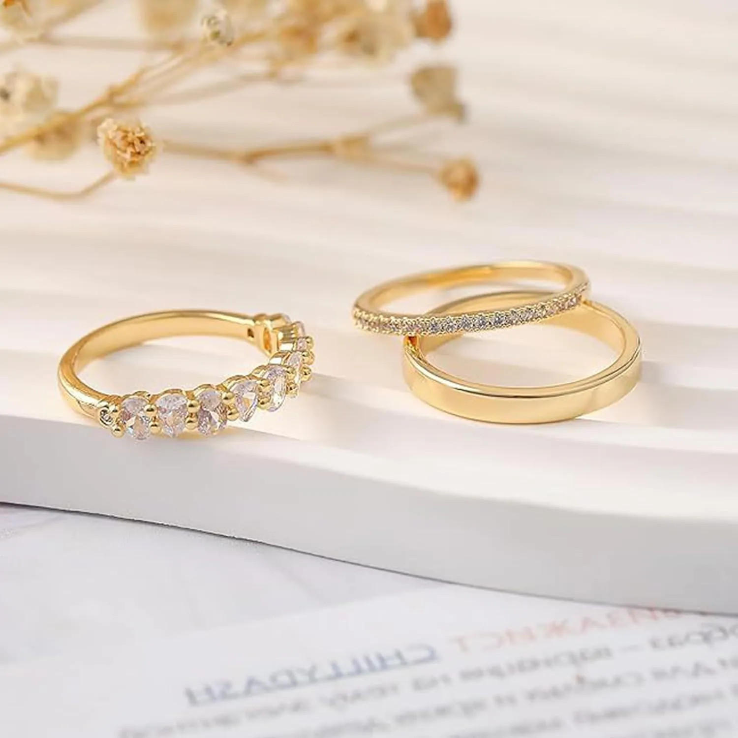 Gold Rings That Don't Tarnish Stackable Gold Rings for Women Trendy Dainty 14K Gold Stacking Cubic Zirconia Thumb Ring Set Promise Engagement Rings Size 7 8 9 10