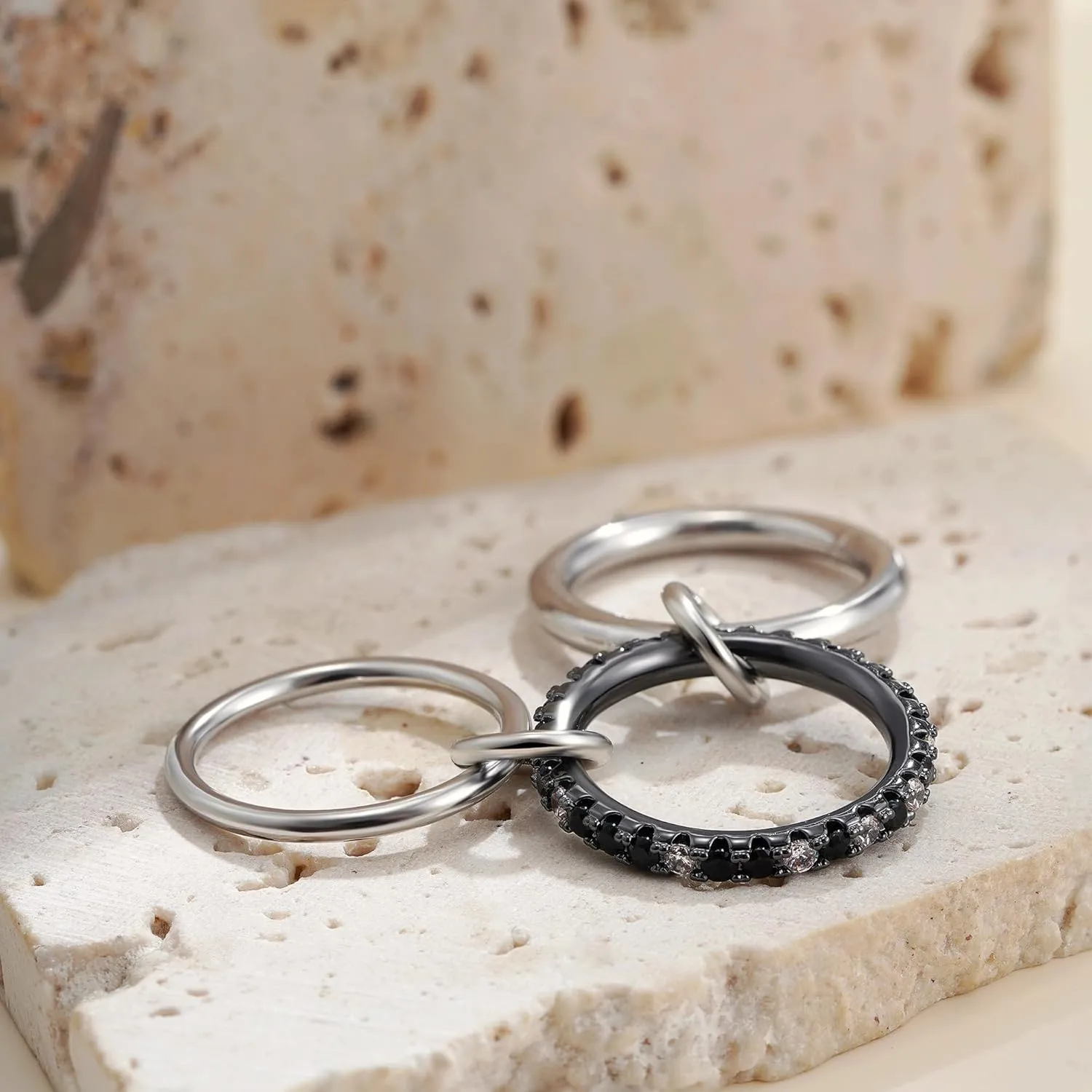 Gold Stackable Rings for Women, 14K Gold Plated Cubic Zirconia Rings, Silver Gold Multi Ring Mixed Metals Stackable Ring Set for Women Non Tarnish