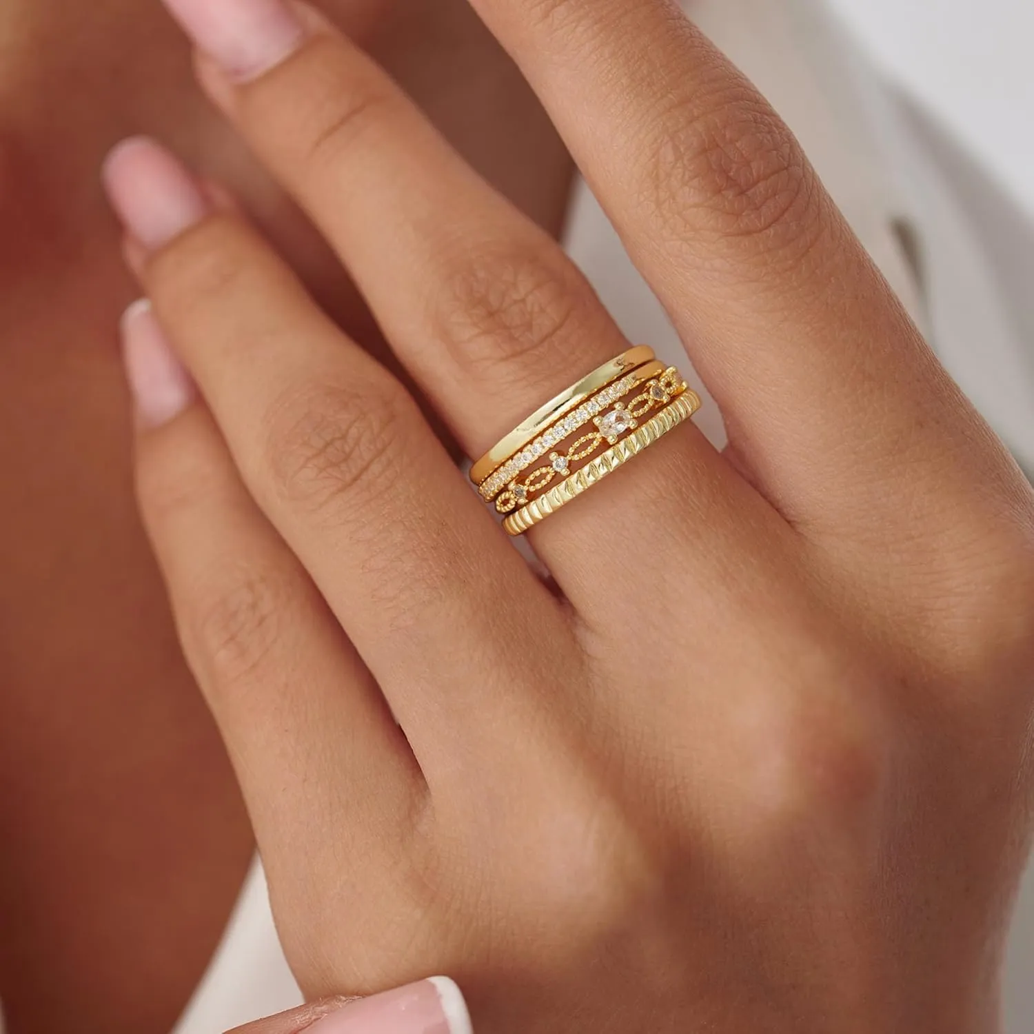Gold Stackable Rings for Women - Dainty 14K Really Gold Plated Cross Stackable Rings Thumb Ring Set Trendy Statement Promise Wedding Bands Engagement Ring for Women
