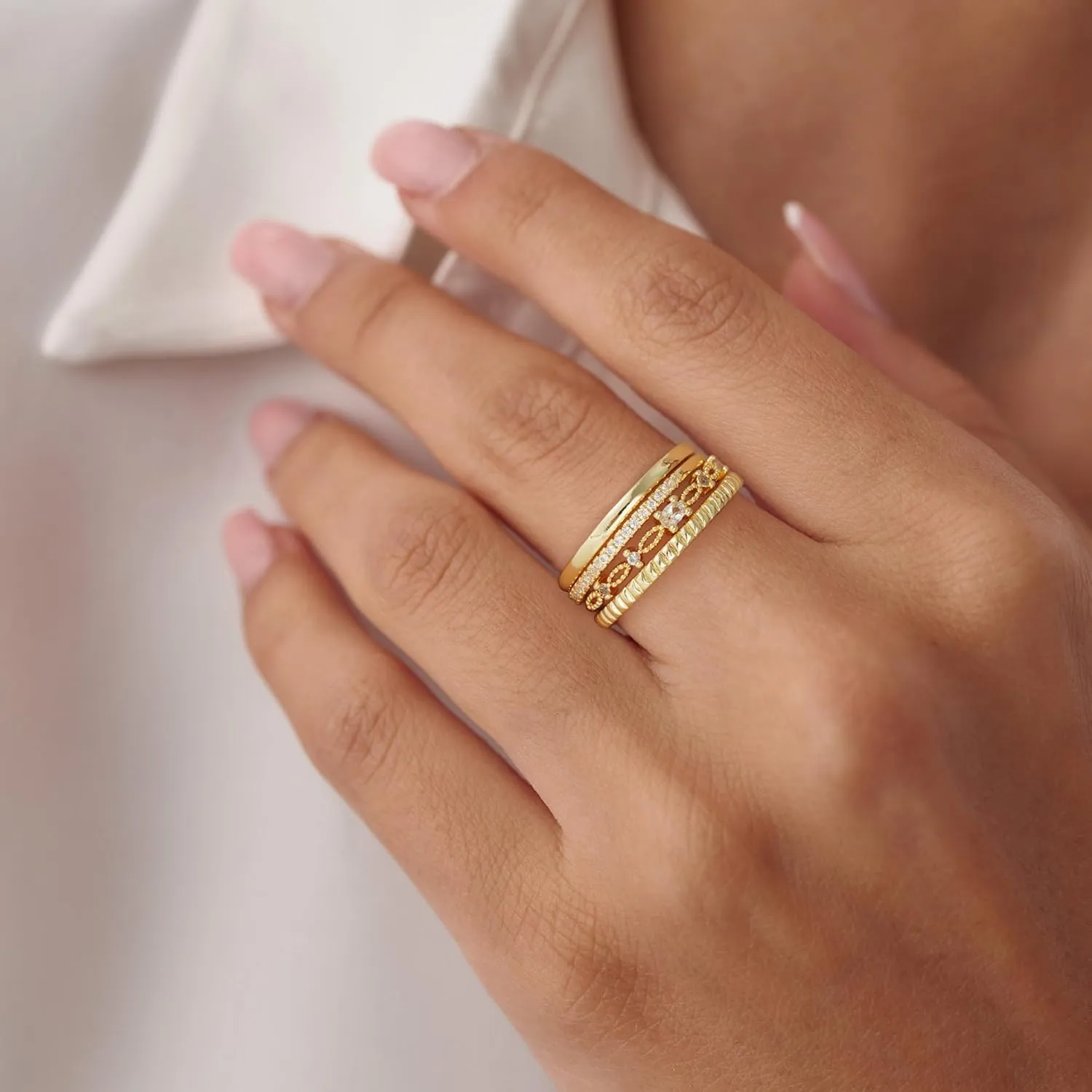 Gold Stackable Rings for Women - Dainty 14K Really Gold Plated Cross Stackable Rings Thumb Ring Set Trendy Statement Promise Wedding Bands Engagement Ring for Women