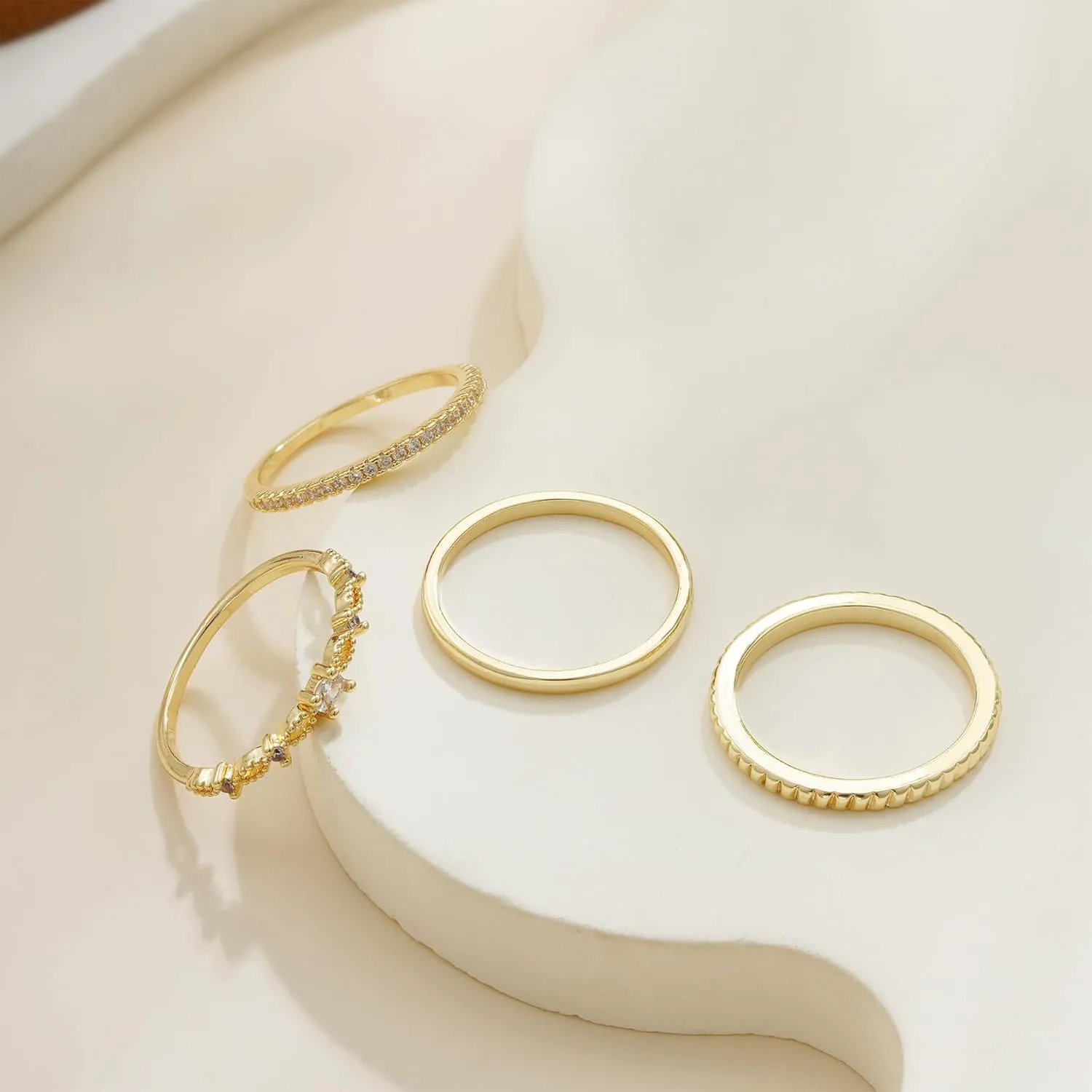 Gold Stackable Rings for Women - Dainty 14K Really Gold Plated Cross Stackable Rings Thumb Ring Set Trendy Statement Promise Wedding Bands Engagement Ring for Women