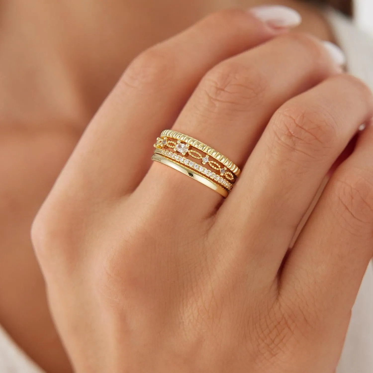 Gold Stackable Rings for Women - Dainty 14K Really Gold Plated Cross Stackable Rings Thumb Ring Set Trendy Statement Promise Wedding Bands Engagement Ring for Women