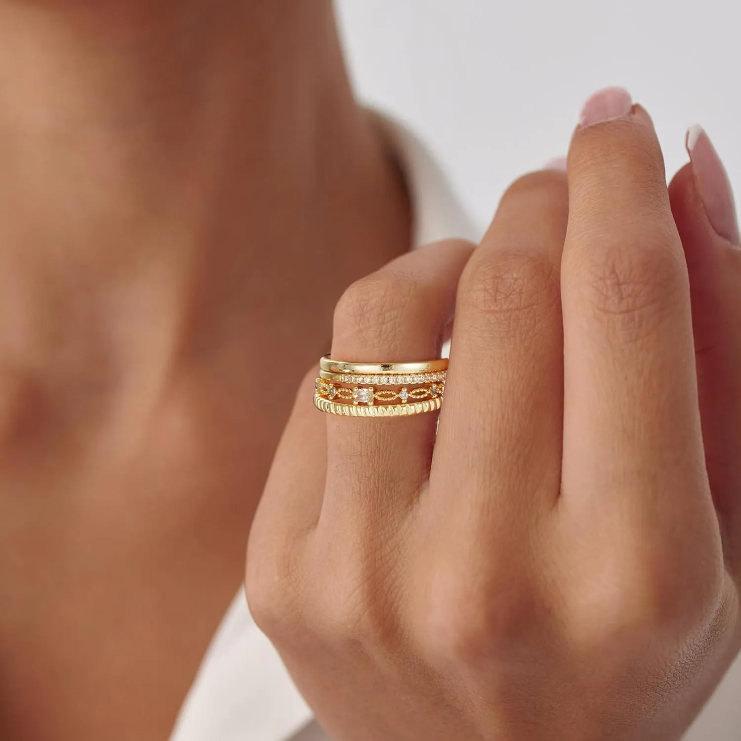 Gold Stackable Rings for Women - Dainty 14K Really Gold Plated Cross Stackable Rings Thumb Ring Set Trendy Statement Promise Wedding Bands Engagement Ring for Women