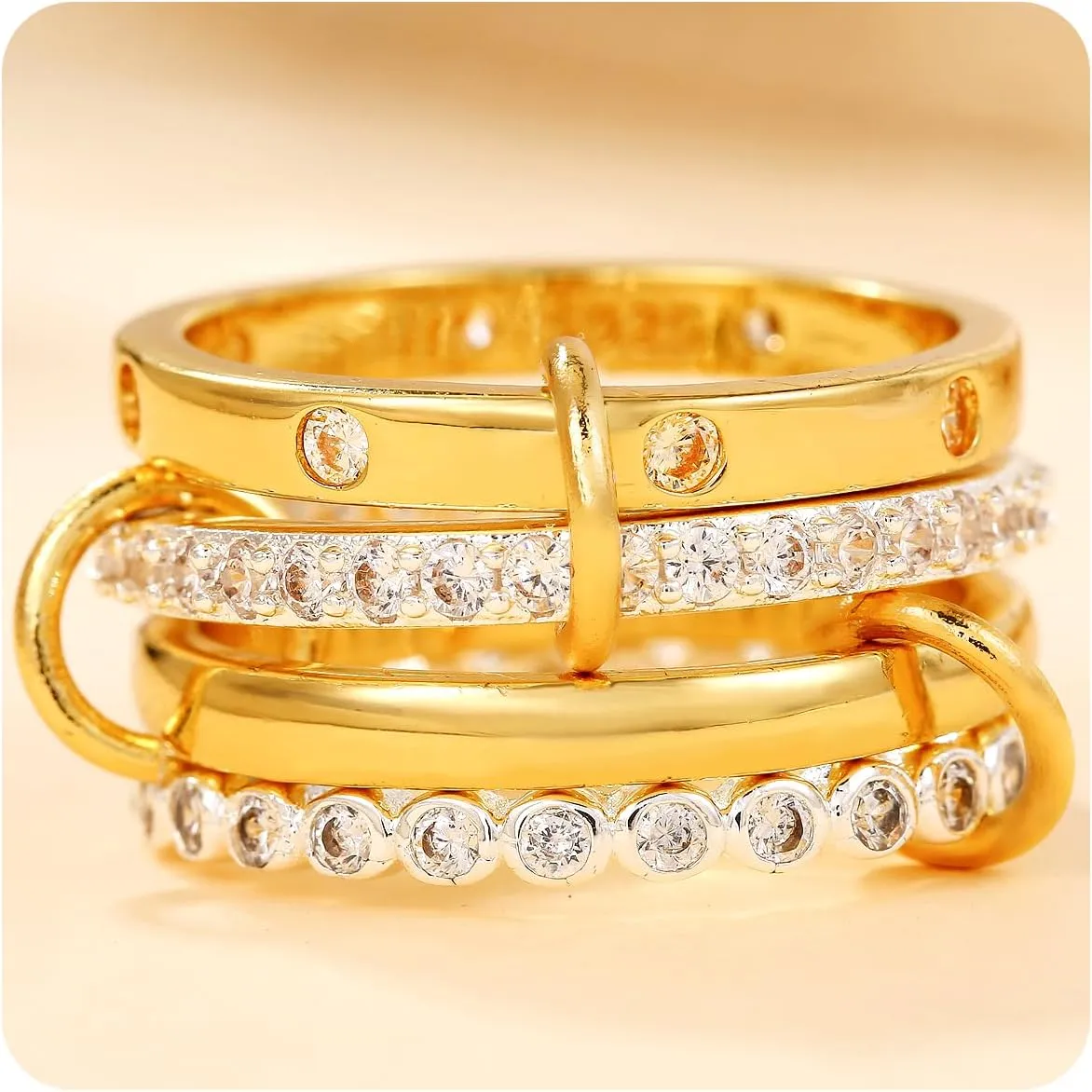 Gold Stackable Rings for Women Dainty Stackable 14K Gold Plated Cubic Zirconia Rings Non Tarnish Stackable Gold Knuckle Rings for Women Set Gifts (Size:78)