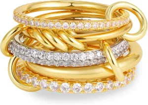 Gold Stackable Rings for Women Non Tarnish, 18K Gold Plated CZ Cubic Zircon Mixed Metals Multi Stack Rings Set Gold Jewelry