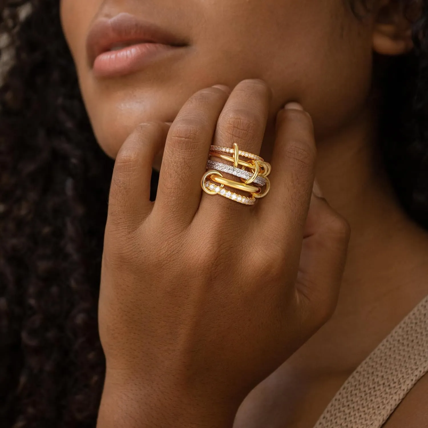 Gold Stackable Rings for Women Non Tarnish, 18K Gold Plated CZ Cubic Zircon Mixed Metals Multi Stack Rings Set Gold Jewelry