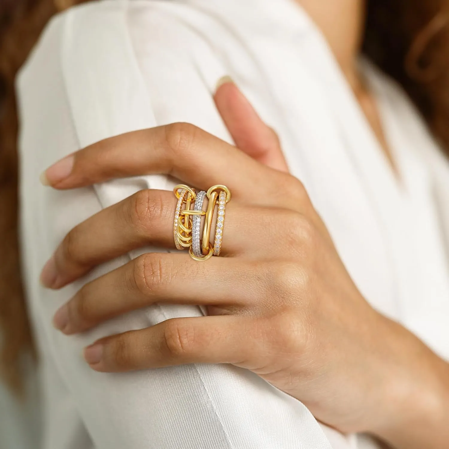 Gold Stackable Rings for Women Non Tarnish, 18K Gold Plated CZ Cubic Zircon Mixed Metals Multi Stack Rings Set Gold Jewelry