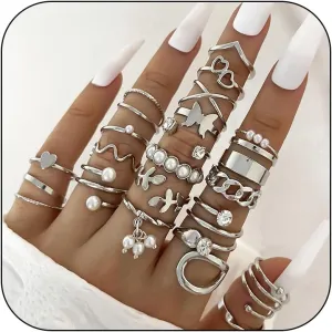 Gold Stackable Rings for Women Non Tarnish Boho Stacking Rings Set Gold Plated Knuckle Rings Rhinestone Moon Star Leaf Rings Midi Pinky Thumb Rings Christmas Stocking Stuffers Gifts Trendy Stuff