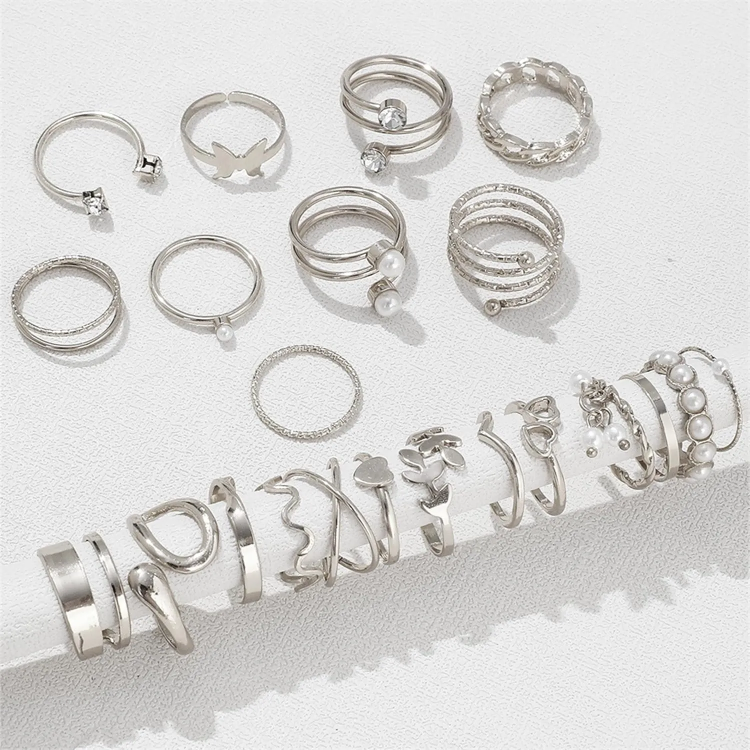 Gold Stackable Rings for Women Non Tarnish Boho Stacking Rings Set Gold Plated Knuckle Rings Rhinestone Moon Star Leaf Rings Midi Pinky Thumb Rings Christmas Stocking Stuffers Gifts Trendy Stuff