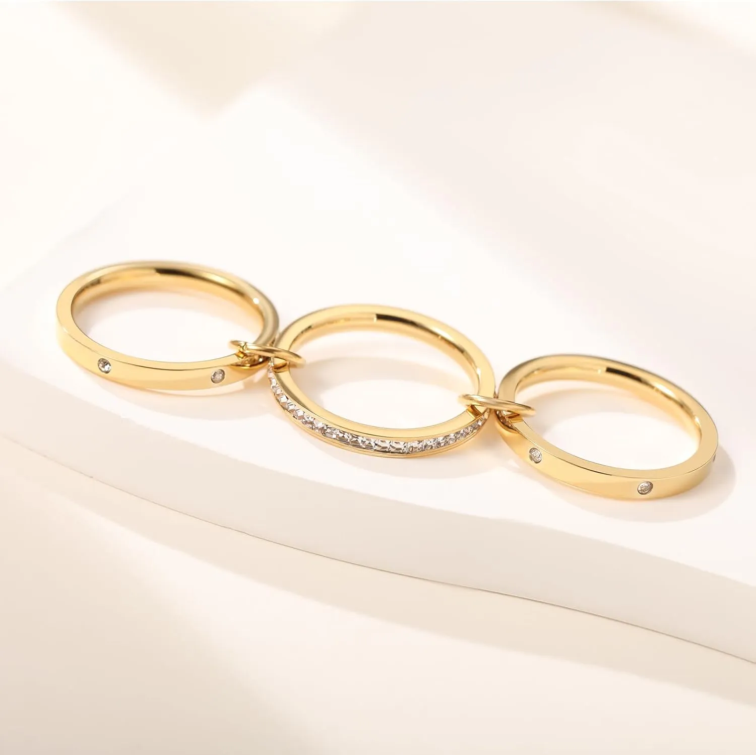 Gold Stackable Rings for Women Non Tarnish, Dainty Stackable 18k Gold Plated CZ Cubic Zirconia Rings, Gold Knuckle Women Rings Set