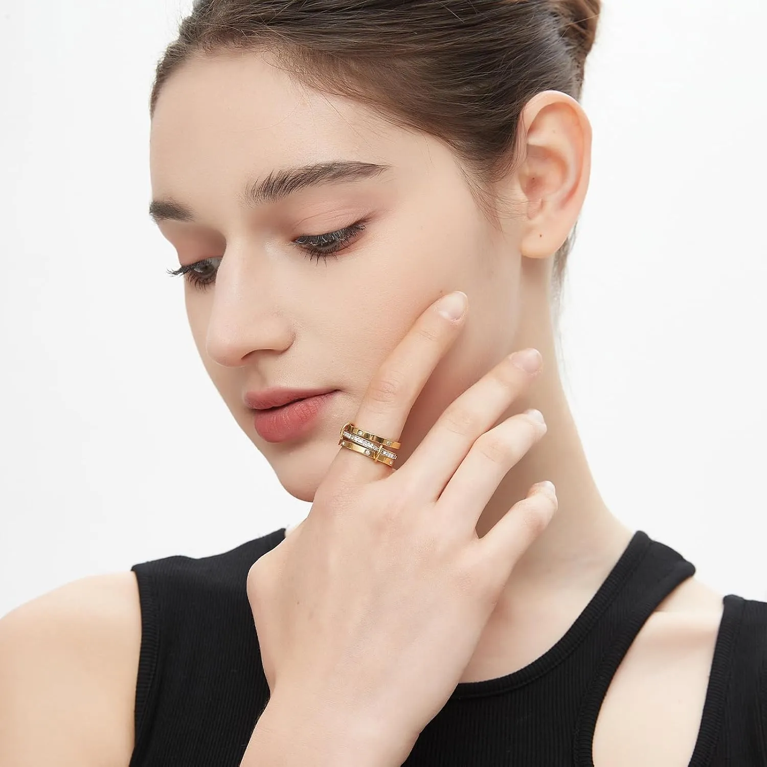 Gold Stackable Rings for Women Non Tarnish, Dainty Stackable 18k Gold Plated CZ Cubic Zirconia Rings, Gold Knuckle Women Rings Set