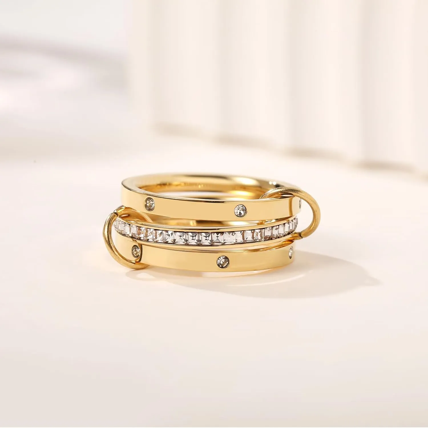 Gold Stackable Rings for Women Non Tarnish, Dainty Stackable 18k Gold Plated CZ Cubic Zirconia Rings, Gold Knuckle Women Rings Set